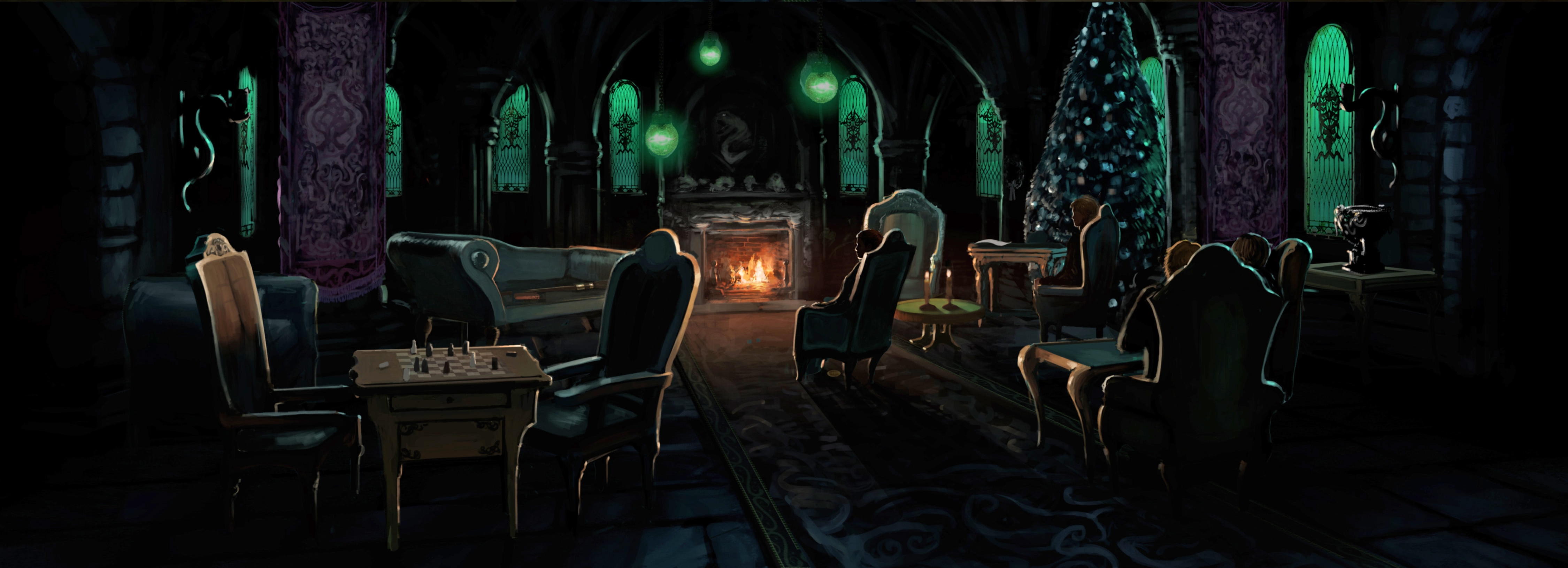 A Sala Comunal da Sonserina com Draco da Câmara dos Segredos 